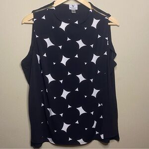 Worthington Geometric Sleeveless Blouse Shell Women PXL Black Dots Zippers
